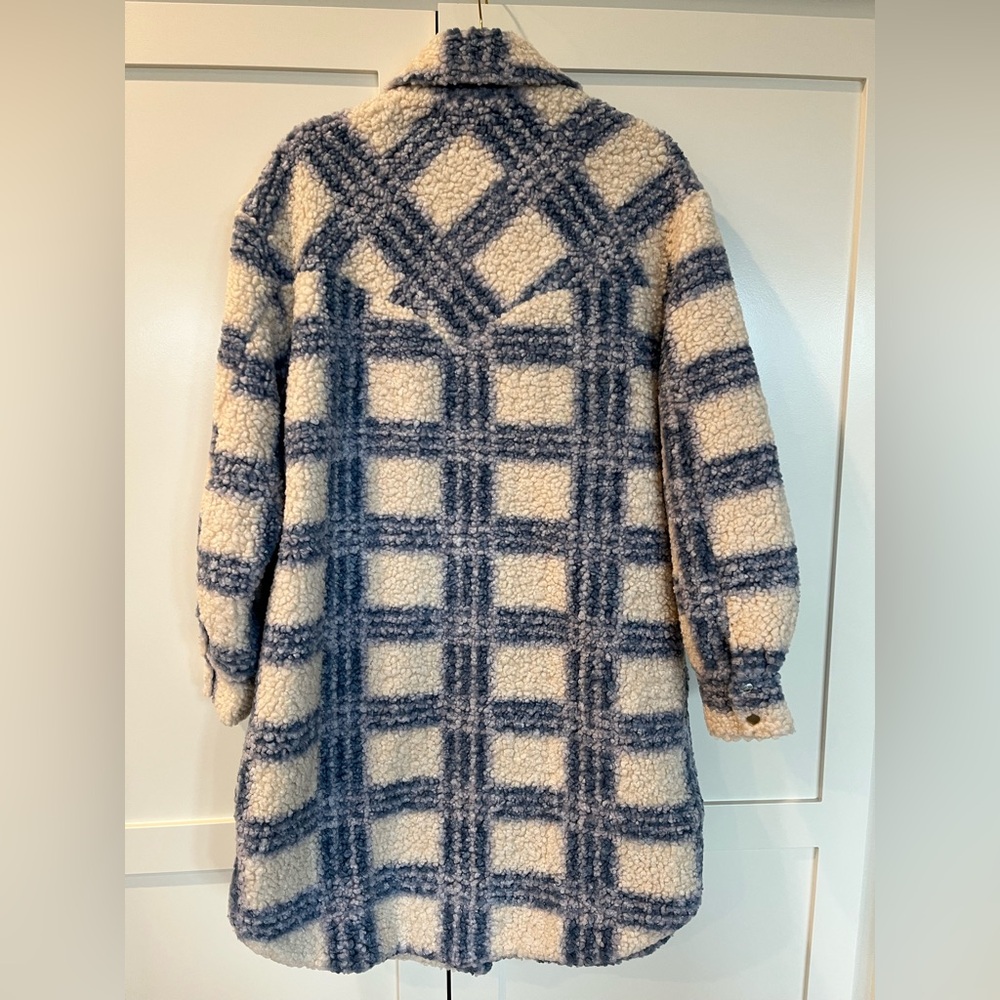 Lulus Winter Winds Blue Plaid Teddy Shearling Jacket Small - Picture 10 of 11